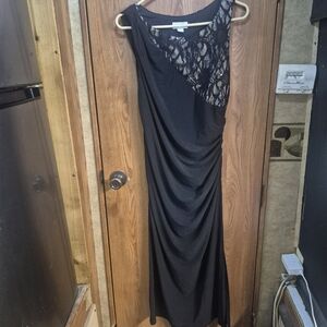 K Jordan One-Shoulder Black Evening Dress with Lace Yoke.  Box 36